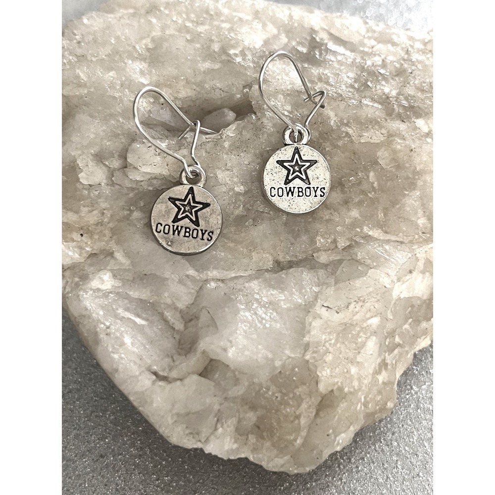 Sterling Silver Dallas Cowboys NFL Football Team Texas Star Stamped Earrings-New - Picture 2 of 10